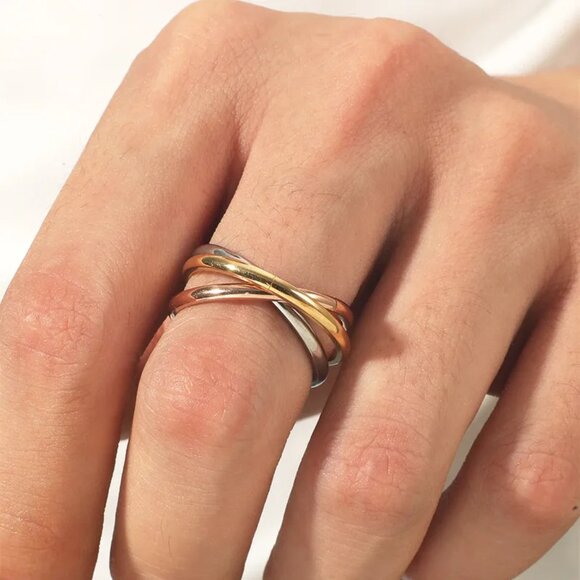 3/$35 Stainless Steel Rose Gold Silver 3 Layered Colourful Circle Ring Jewelry - Picture 4 of 7